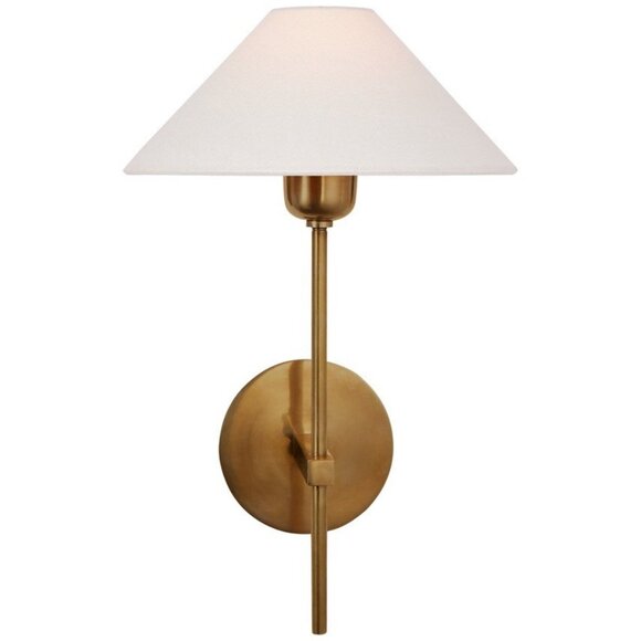 Visual Comfort Hackney Single Sconce (White Linen Shade)-Antique Brass - Picture 1 of 8